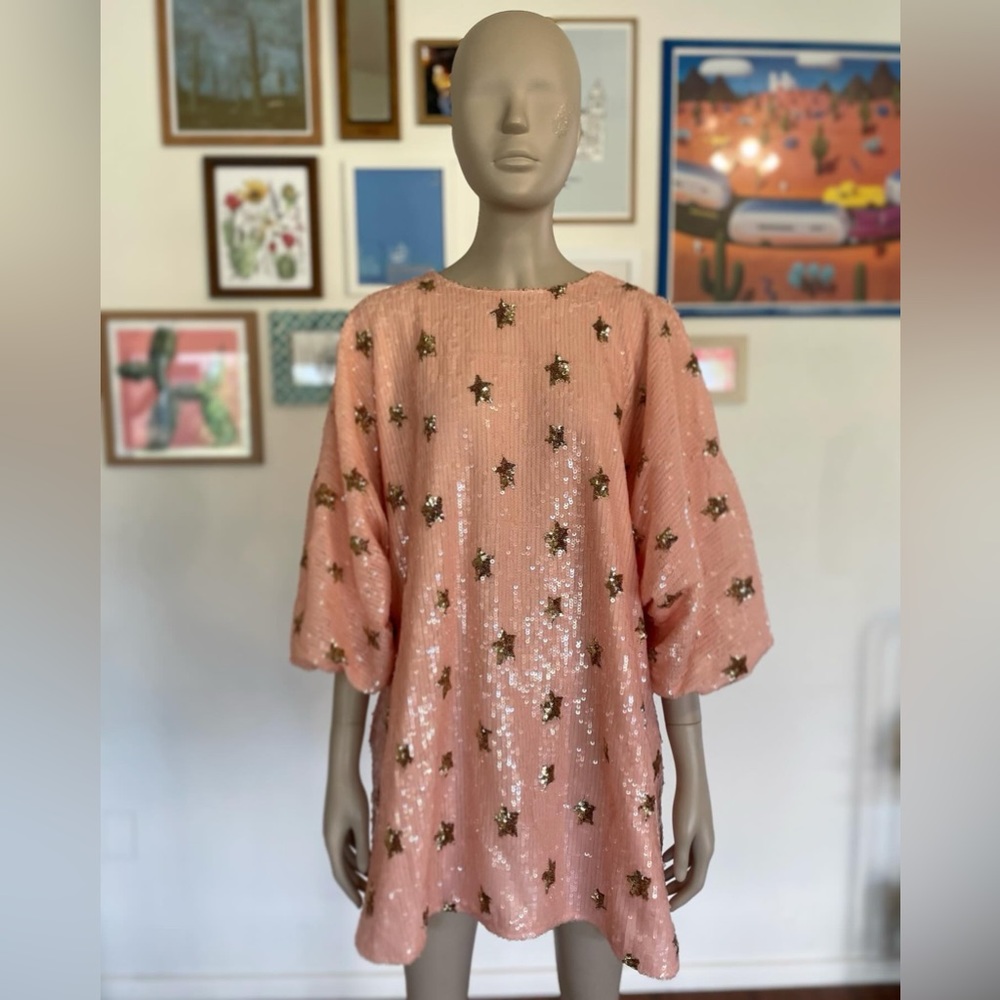 Pink & Gold Star Sequin Mini Dress